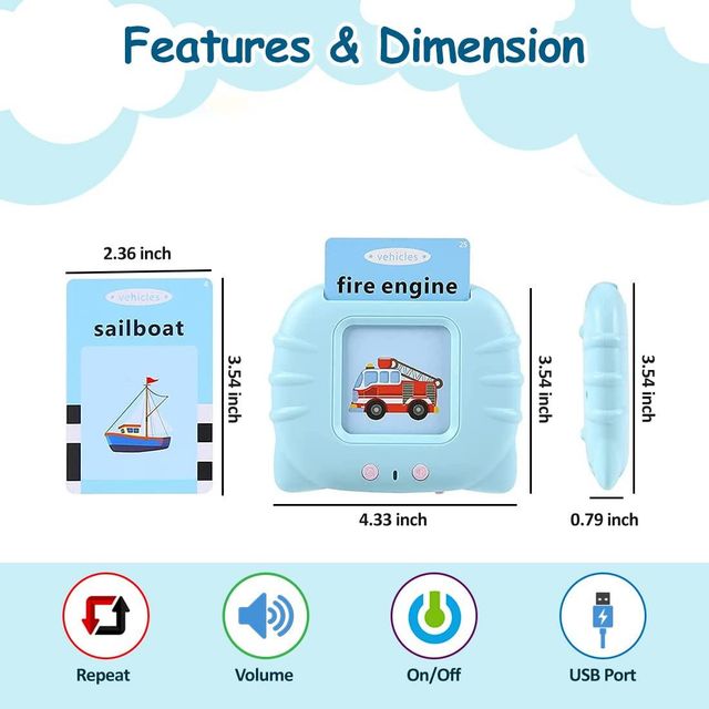 Wembley Talking Flash Cards Educational Learning Toy Machine For Kids Age 6 Yrs | 112 Cards-Blue