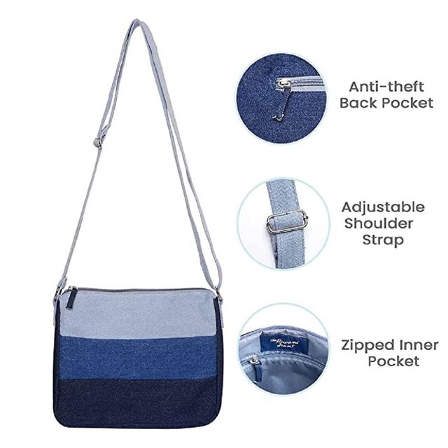 The Purani Jeans Denim Horizontal Stripes Sling Bag