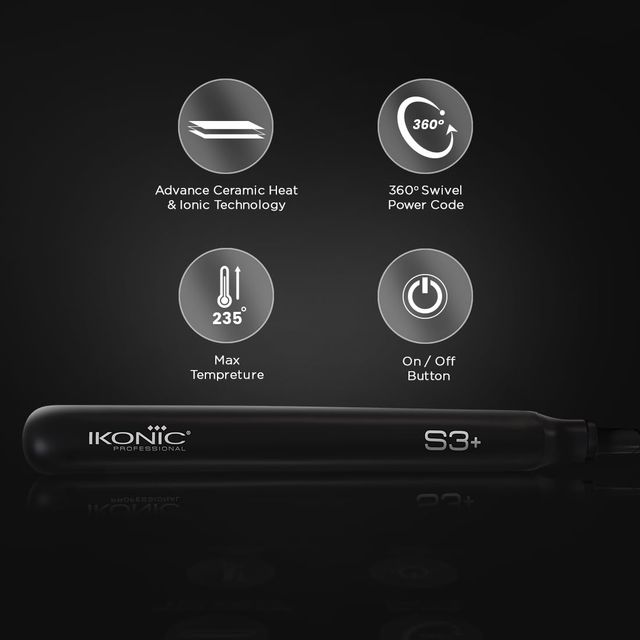 Ikonic S3+ Hair Straightener, Black & Red, Ceramic Floating Plates, Adjustable Temparature Control