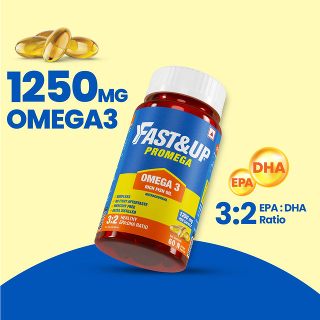 Fast&Up Omega 1250 mg Fish Oil Capsules, No Fishy Burp or Aftertaste - 60 capsules