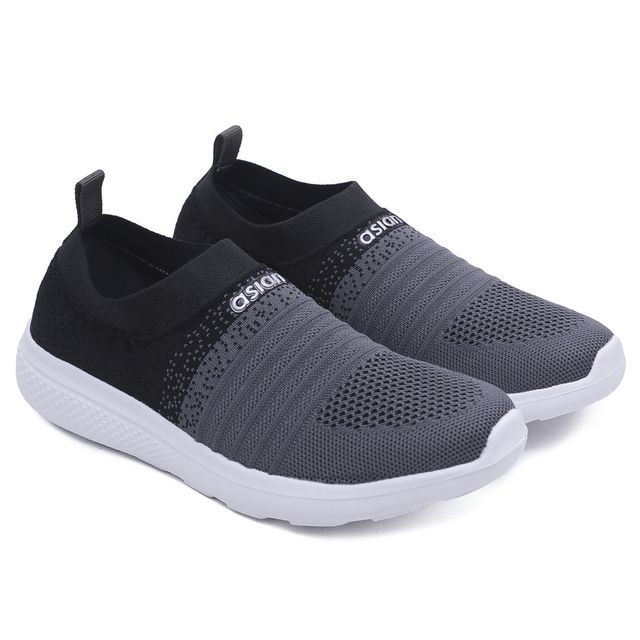 Asian Elasto-02 Women Grey Black Laceless Shoes | Size-5