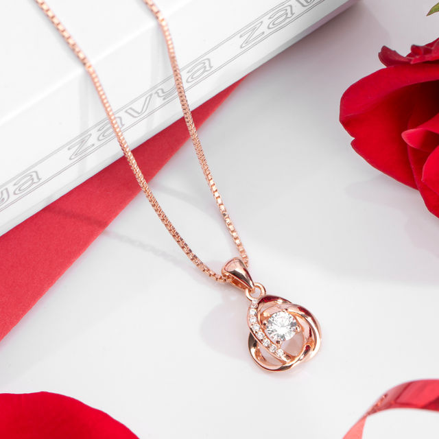 Zavya Floral CZ Rose Gold Plated 925 Sterling Silver Pendant Necklace