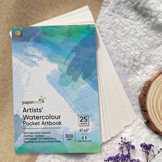 Paperpep Watercolour Pocket Art Book 300Gsm 4 x 6 25 Sheets