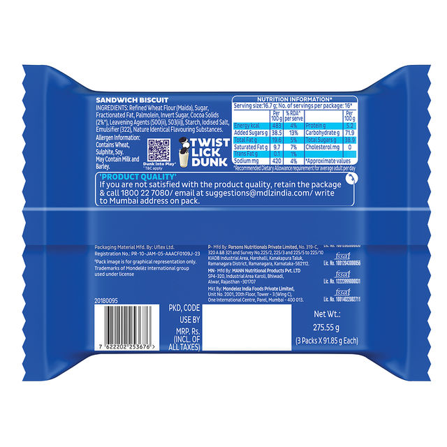 Cadbury Oreo Vanilla Flavour Crème Sandwich Biscuit Family Pack