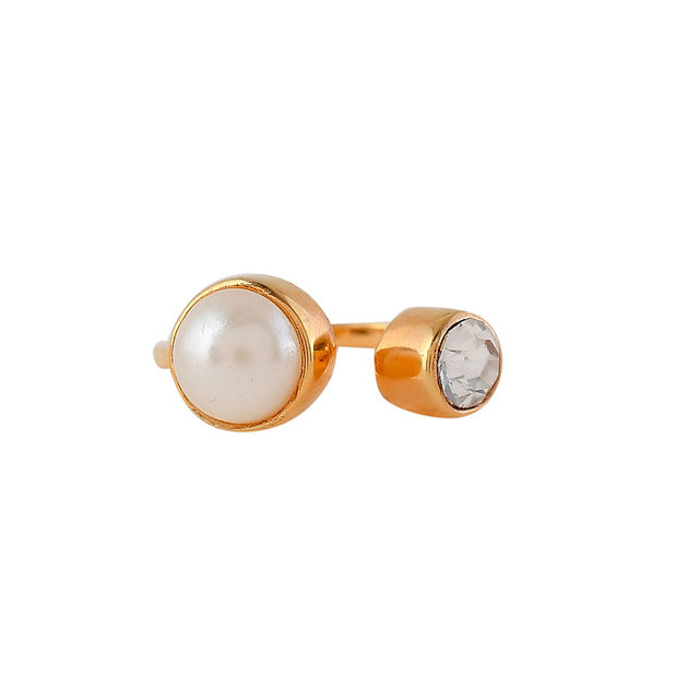 Voylla Gold Plated Cubic Zirconia Brass Mother's Day Open Designer Ring for Women | Size Adjustable