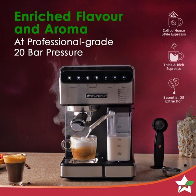 Wonderchef Regenta Automatic Coffee Machine With Auto Frother 20 Bar, 2 Year Warranty