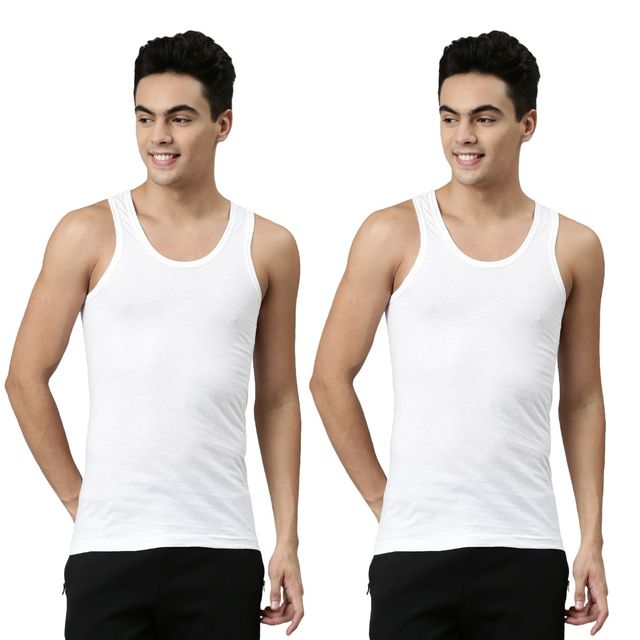 Dixcy Josh Men's Solid Sleeveless U-neck 100% Cotton Soft Finish Vest | White - 2XL