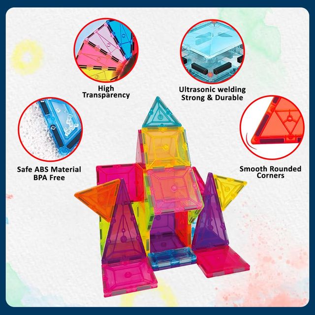 Wembley Magnetic Tiles Building Blocks For Kids Creative Learning Educational Brain Toys - 28 Pcs