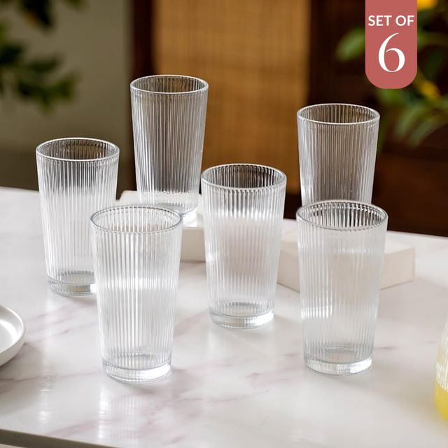 Nestasia Transparent Tall Glass Tumblers - Set of 6 | 300 ml