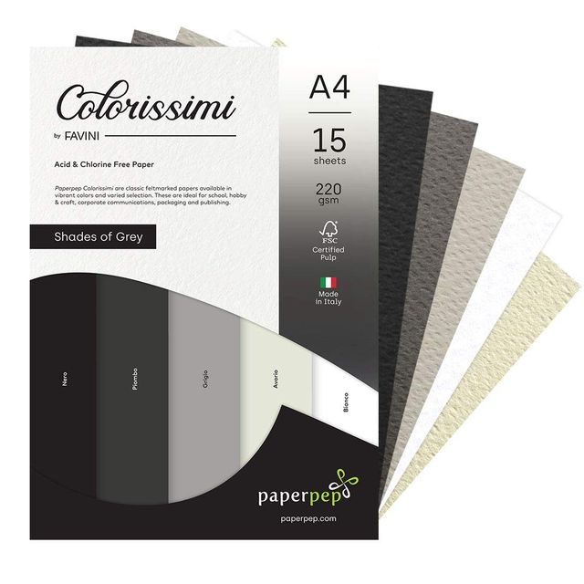 Paperpep Colorissimi 220Gsm Card Stock A4 Shades Of Grey Assorted 15 Sheets