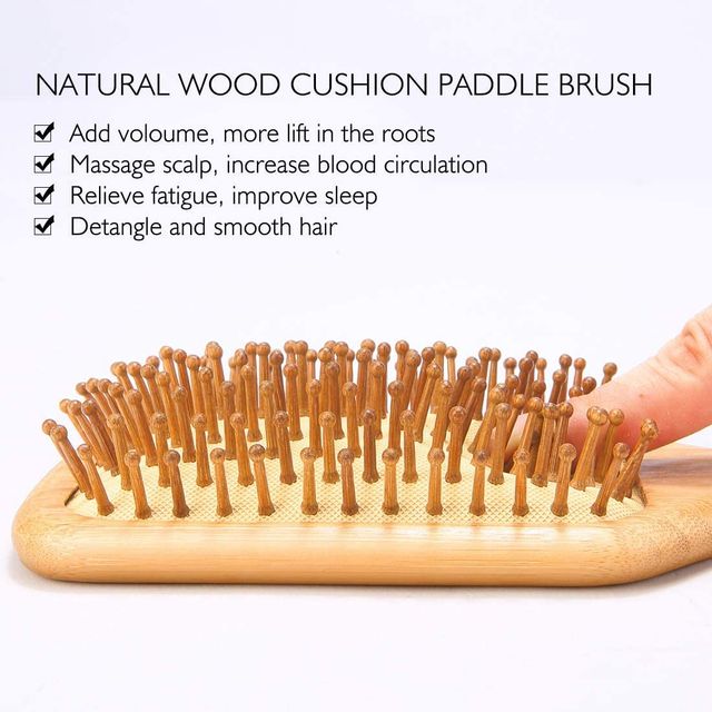 Bronson Professional Paddle Hair Brush Wooden With Bamboo Wood Bristles