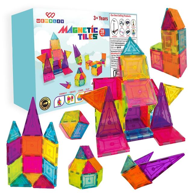 Wembley Magnetic Tiles Building Blocks For Kids Creative Learning Educational Brain Toys - 28 Pcs