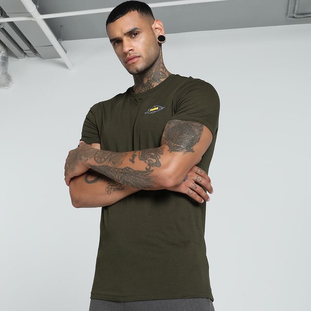 Puma Men's T-Shirt Small Graphic - Dark Olive | S