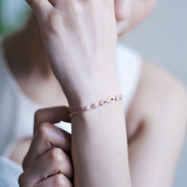 Zavya Infinity CZ Rose Gold Plated 925 Sterling Silver Charm Bracelet