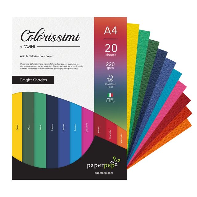 Paperpep Colorissimi 220Gsm Card Stock A4 Bright Shades Assorted 20 Sheets
