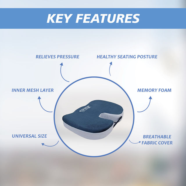Stergic Next Seat Cushion High Density With Memory Foam For Hip, Tailbone, Coccyx
