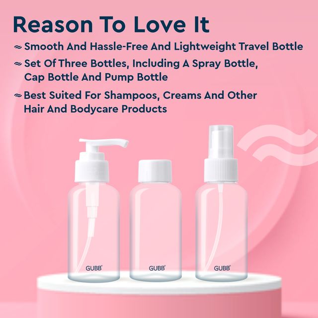 GUBB Travel Bottle Set For Toiletries Refillable Bottles With Pump Spray & Cap