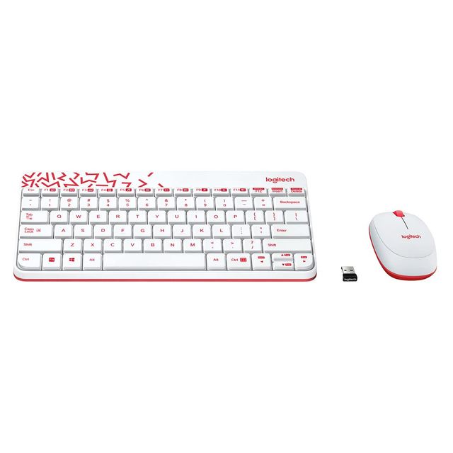 Logitech Mk240 Wireless Keyboard And Mouse Combo-White/Red