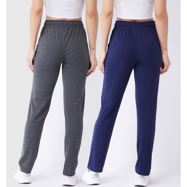 Modeve Women's Cotton Blend Solid Track Pant for Summer | Grey and Navy | 2XL