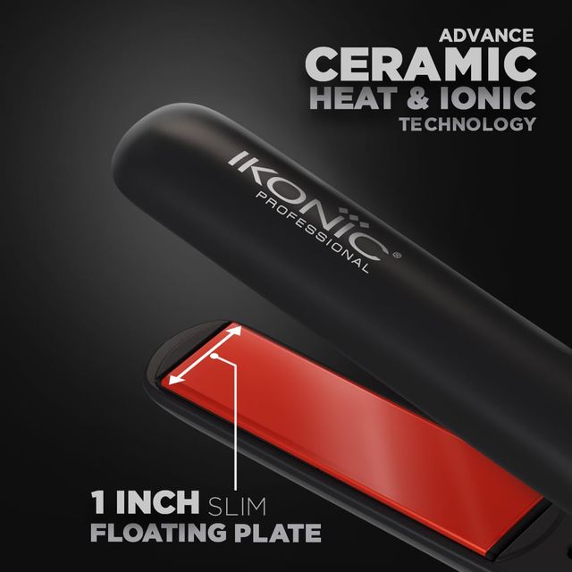 Ikonic S3+ Hair Straightener, Black & Red, Ceramic Floating Plates, Adjustable Temparature Control