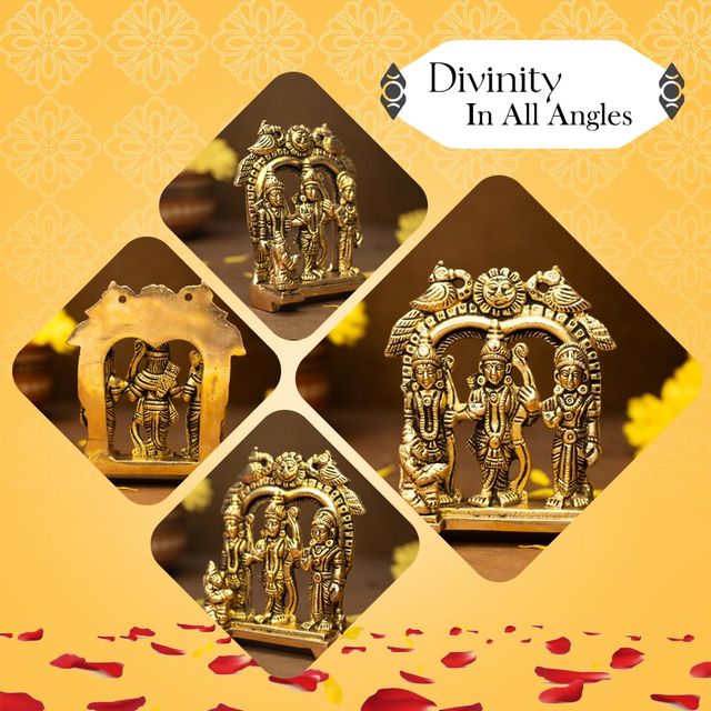Ekhasa Pure Brass Ram Darbar Murti | Size: 8.4 cm | Ram Darbar Statue For Home Decor