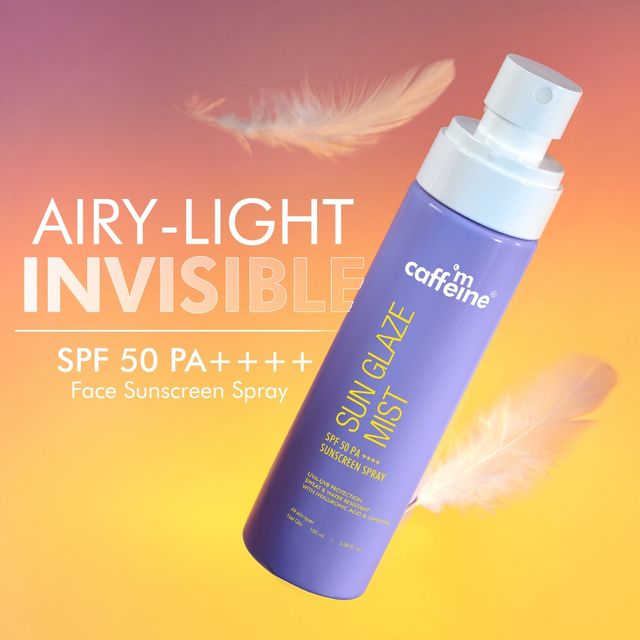 mCaffeine Sun Glaze SPF 50 PA++++ Face Sunscreen Spray | Hydrating And Easy Application On Makeup