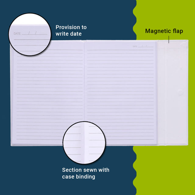 Navneet Youva Magnetic Single Line A5 Size Case Bound 192 Pages Notebook 14.8 x 21 cm - Assorted