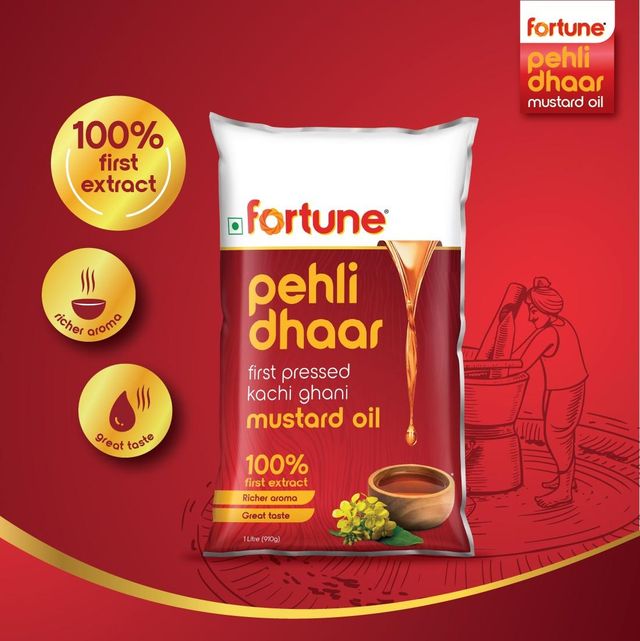 Fortune Pehli Dhaar First Pressed Kachi Ghani Mustard Oil Pouch 1 l Combo