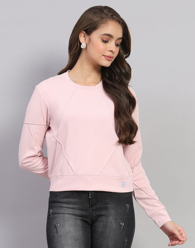 Rock.It Women's Solid Polyester Blend Sweatshirt | Pink - L