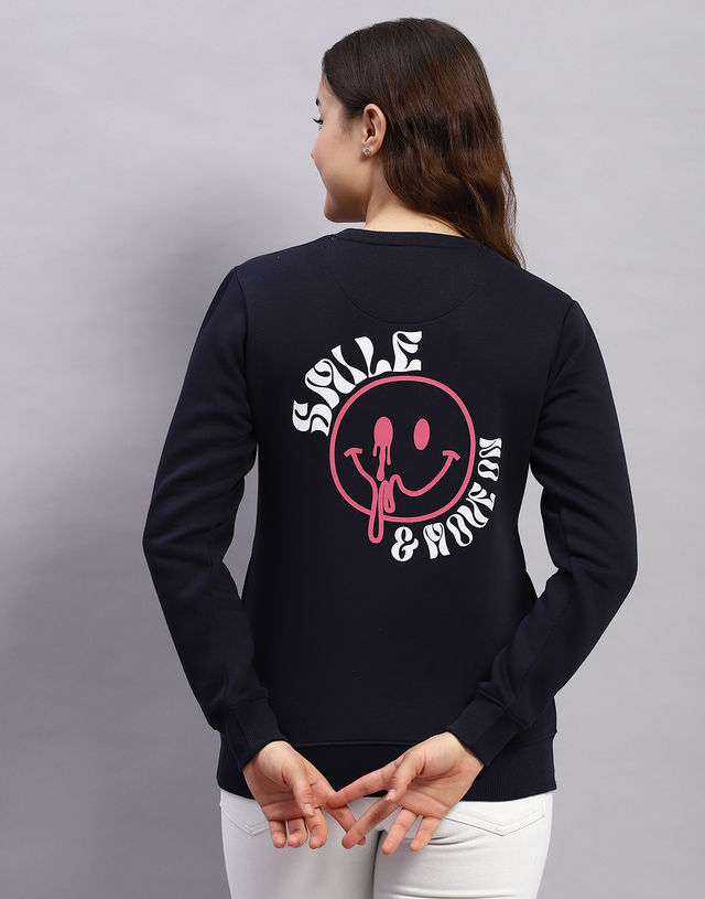 Rock.It By Monte Carlo Womens Navy Blue Round Neck Full Sleeve Sweatshirt | 2240102610-1-42 | XXL