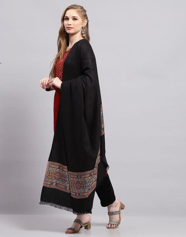 Monte Carlo Womens Self Design Black Shawl | 224Shw6860-0-40 | L 210 cm x W 105 cm