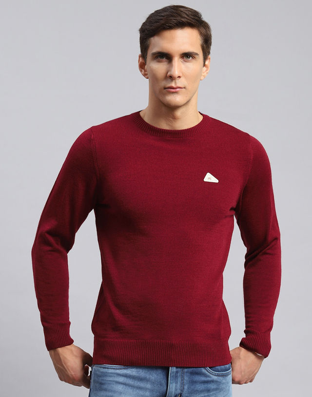 Monte Carlo Mens Solid Red Round Neck Full Sleeve Pullover |1240522Rn-1140-40 |L