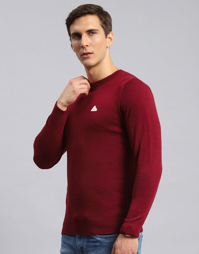 Monte Carlo Mens Solid Red Round Neck Full Sleeve Pullover |1240522Rn-1140-40 |L
