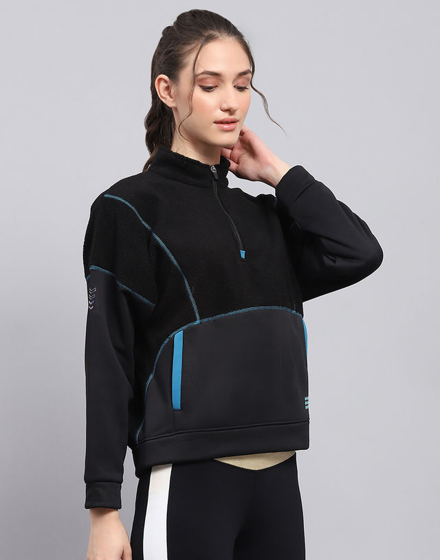 Rock.It By Monte Carlo Womens Solid Black Mock Neck Full Sleeve Sweatshirt | 2240102697-2-36 | M
