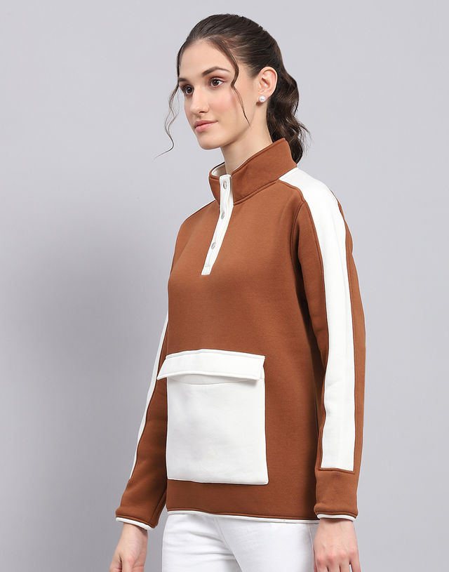 Rock.It By Monte Carlo Womens Solid Brown Mock Neck Full Sleeve Sweatshirt | 2240102621-2-38 | L