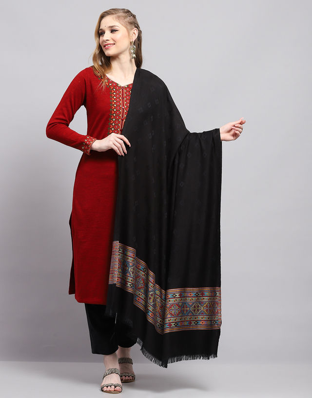 Monte Carlo Womens Self Design Black Shawl | 224Shw6860-0-40 | L 210 cm x W 105 cm
