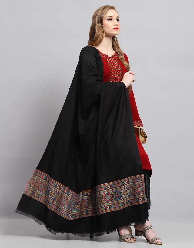 Monte Carlo Womens Self Design Black Shawl | 224Shw6860-0-40 | L 210 cm x W 105 cm