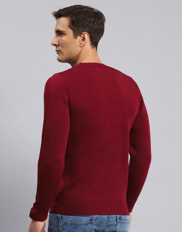 Monte Carlo Mens Solid Red Round Neck Full Sleeve Pullover |1240522Rn-1140-40 |L