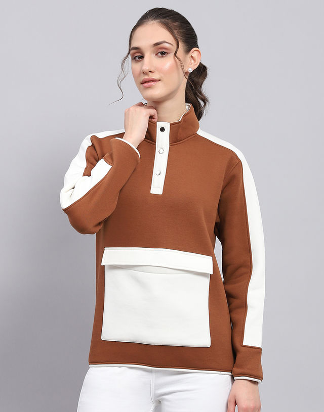 Rock.It By Monte Carlo Womens Solid Brown Mock Neck Full Sleeve Sweatshirt | 2240102621-2-38 | L