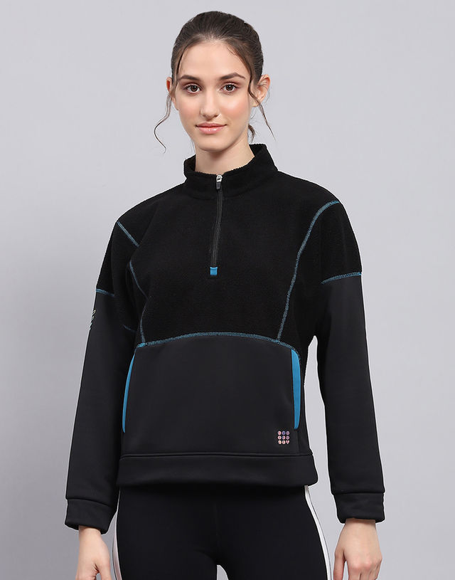 Rock.It By Monte Carlo Womens Solid Black Mock Neck Full Sleeve Sweatshirt | 2240102697-2-36 | M