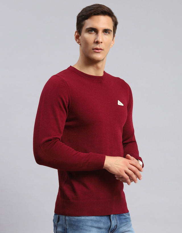 Monte Carlo Mens Solid Red Round Neck Full Sleeve Pullover |1240522Rn-1140-40 |L