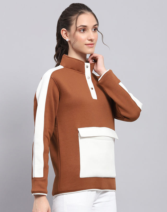 Rock.It By Monte Carlo Womens Solid Brown Mock Neck Full Sleeve Sweatshirt | 2240102621-2-38 | L