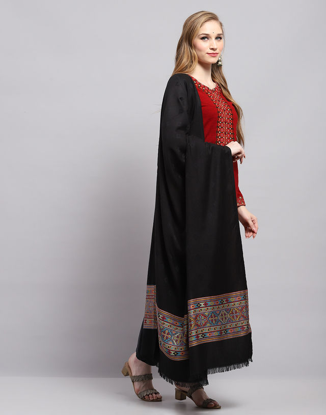 Monte Carlo Womens Self Design Black Shawl | 224Shw6860-0-40 | L 210 cm x W 105 cm