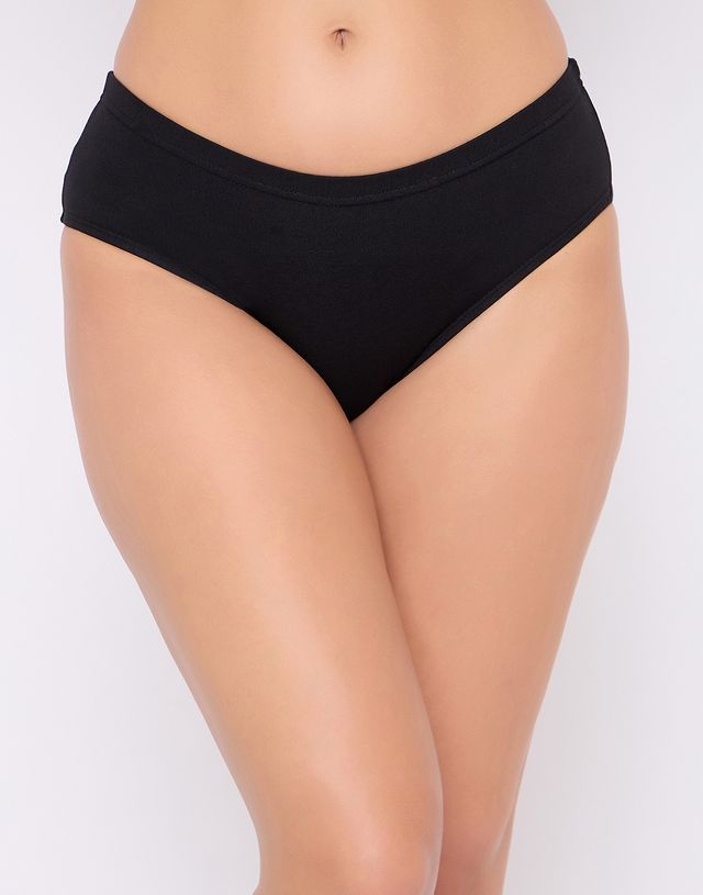 Clovia Cotton Spandex Pack Of 3 Medium Waist Inner Elastic Hipster Panty (Pink , Purple , Black - L) - Multicolor