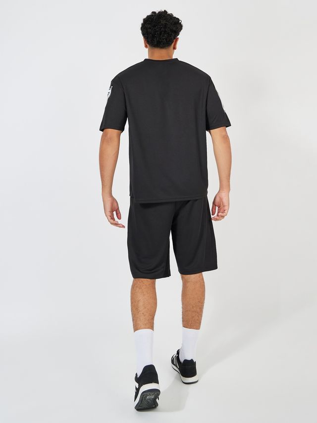 Styli Men's Varsity V Neck T-shirt and Oversized Shorts Co-ords | Black - XL