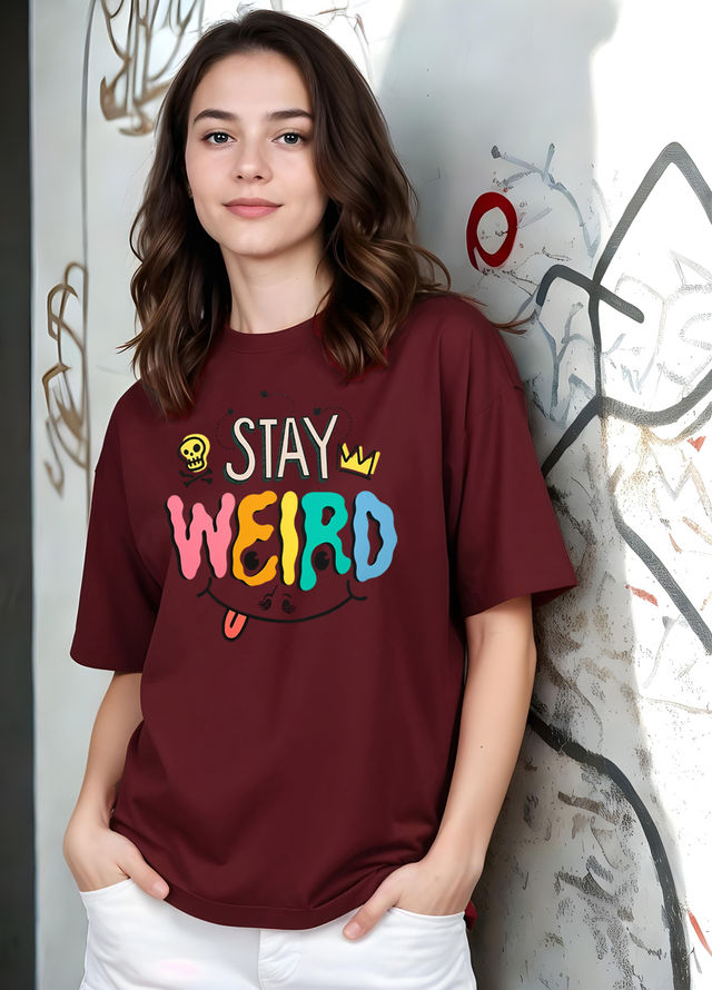 Smartees Womens Oversize Printed T-shirt | WW - 2031 | Maroon - M