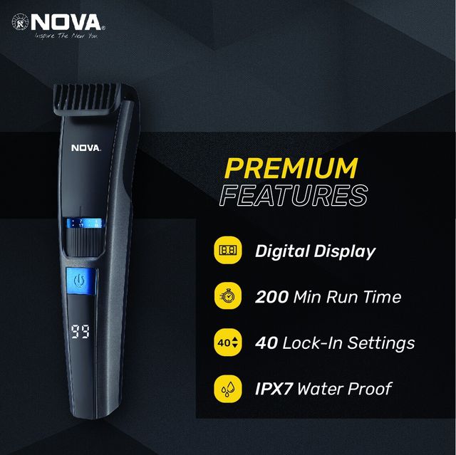Nova Nht 1059 Digital Fully Waterproof Trimmer 200 Min Runtime 40 Length Settings (Black, Blue)