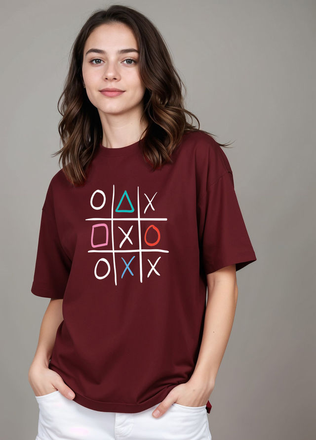 Smartees Women's Oversize Printed T-shirt | WW - 2047 | Maroon - L