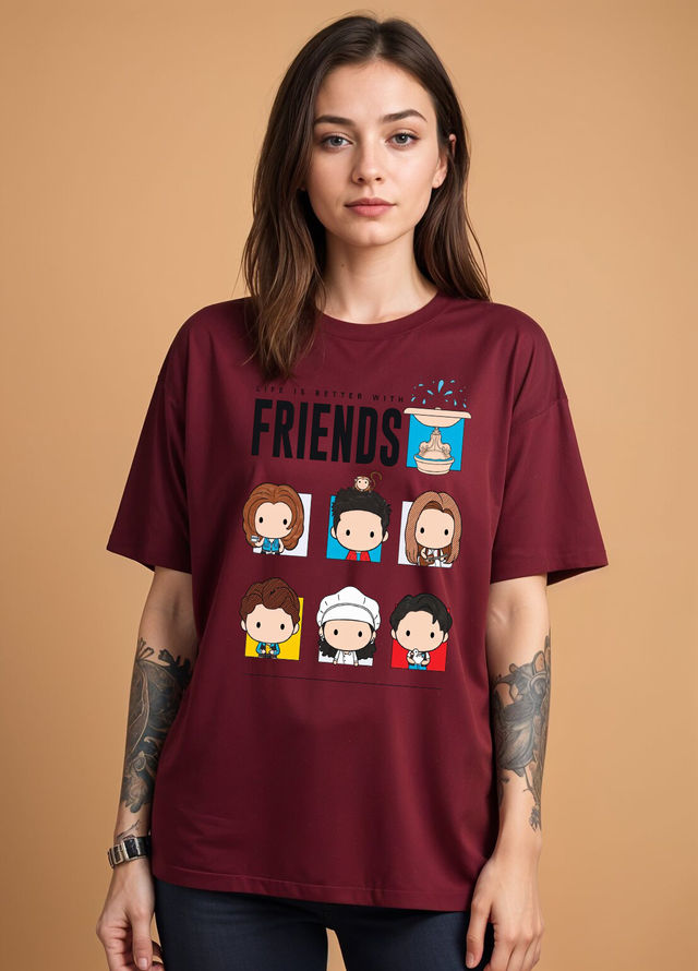 Smartees Womens Oversize Printed T-shirt | WW - 2061 | Maroon | S