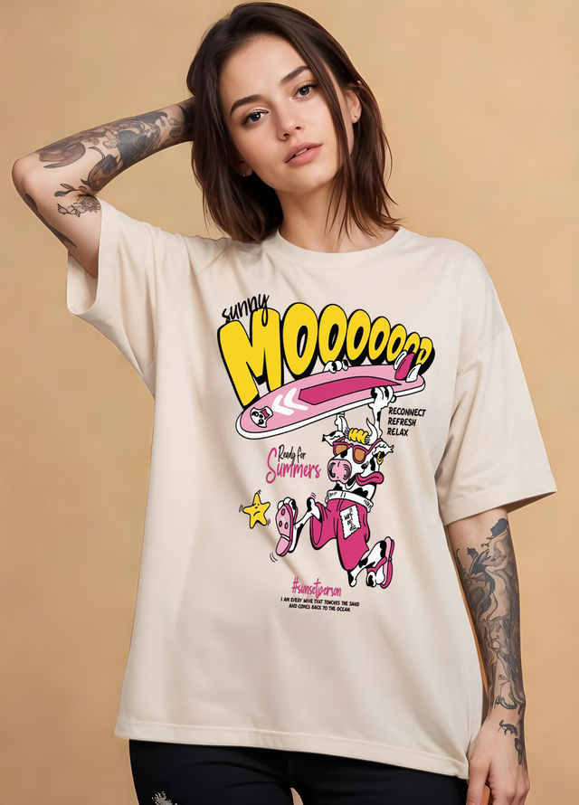 Smartees Womens Oversize Printed T-shirt | WW - 2060 | Skin | L